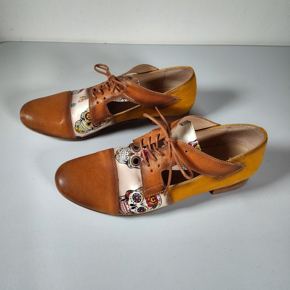 Unity in Diversity Picassa Leather Oxfords Day of the Dead Lace Up Shoe Women 40